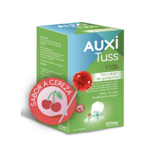 Auxituss Kids Tos y Dolor de Garganta 6 Pastillas para chupar Sabor a Cereza