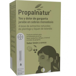 PROPALNATUR TOS Y DOLOR DE GARGANTA 16 SOBRES MONODOSIS 10 ML JARABE SABOR LIMON Y CEREZA