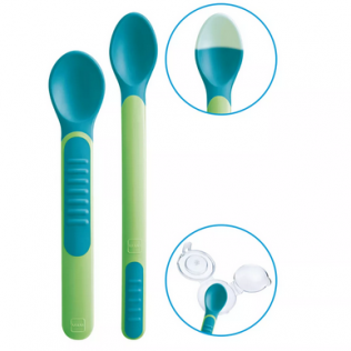 CUCHARA CON PUNTAS SENSIBLES AL CALOR MAM HEAT SENSITIVE SPOON & COVER 2 UNIDADES COLOR NEUTRO