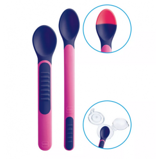 CUCHARA CON PUNTAS SENSIBLES AL CALOR MAM HEAT SENSITIVE SPOON & COVER 2 UNIDADES COLOR ROSA